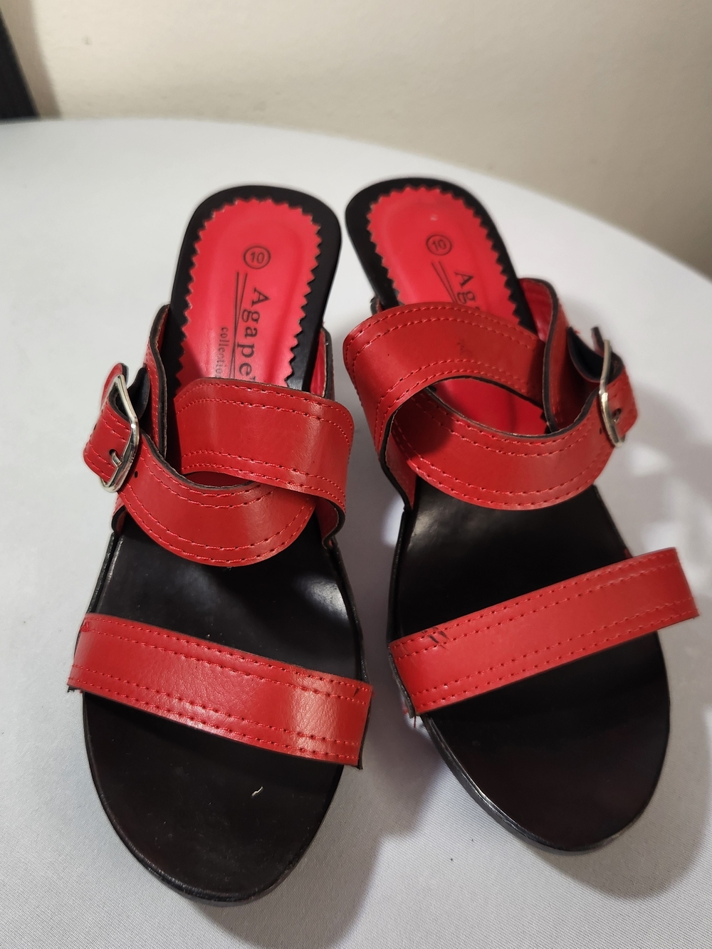 ⭐️Agape Collection Red Black Platform Wedge Sandals Strappy Buckle Slides Summer